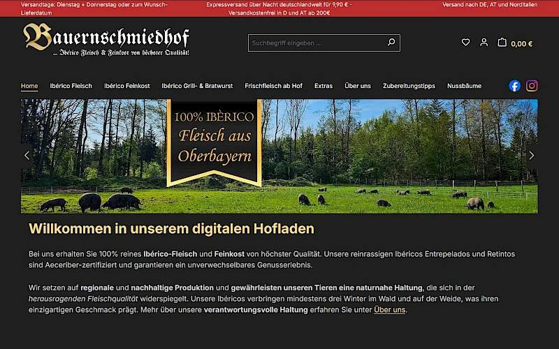 Screenshot Bauernschmied Online-Hofladen